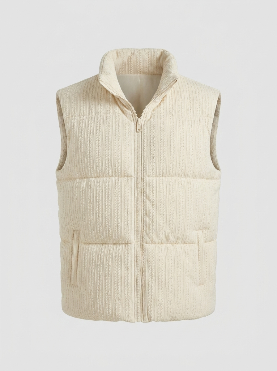 Textured Cable Knit Puffer Vest