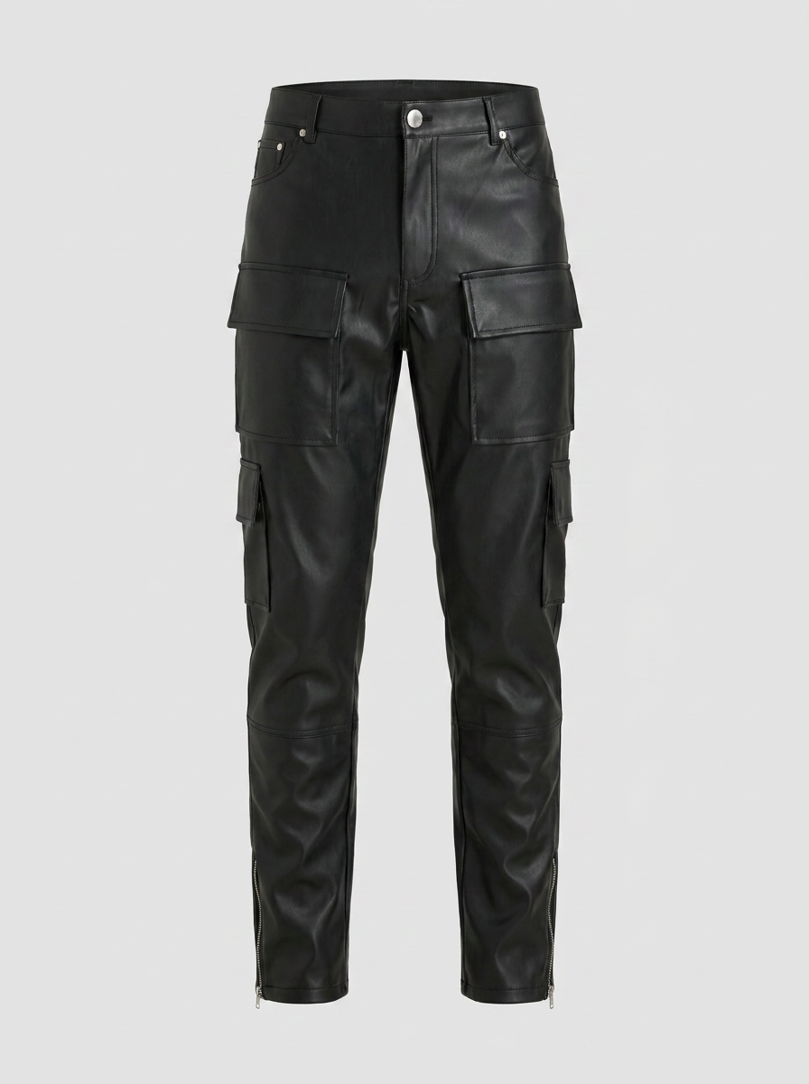 Zip It Faux Leather Slim Cargo Pants